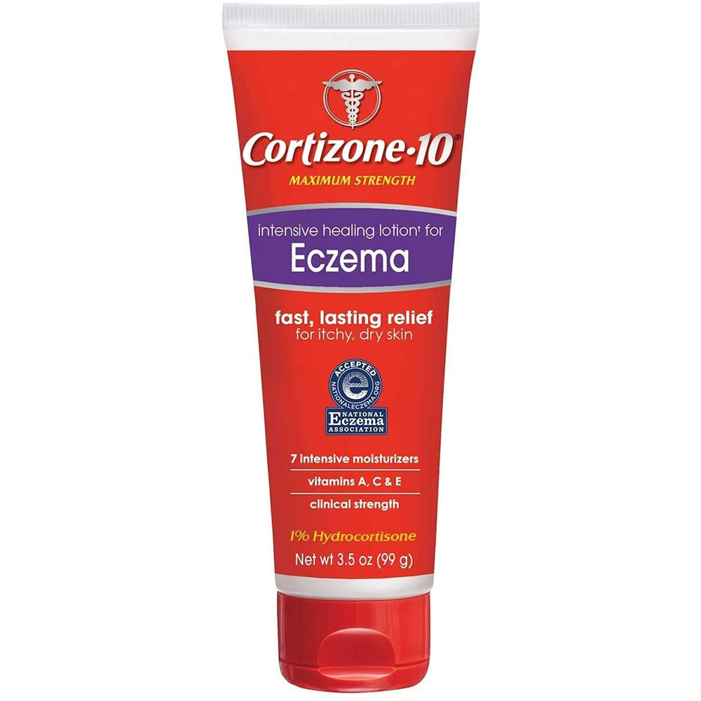Cortizone 10 Intensive Healing Lotion for Eczema 4 Oz In Front Of White Background