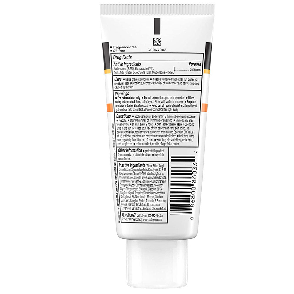 Neutrogena Clear Face Oil-Free Liquid Sunscreen SPF 55 3 Fl Oz Usage Instructions On Back Of Product Bottle
