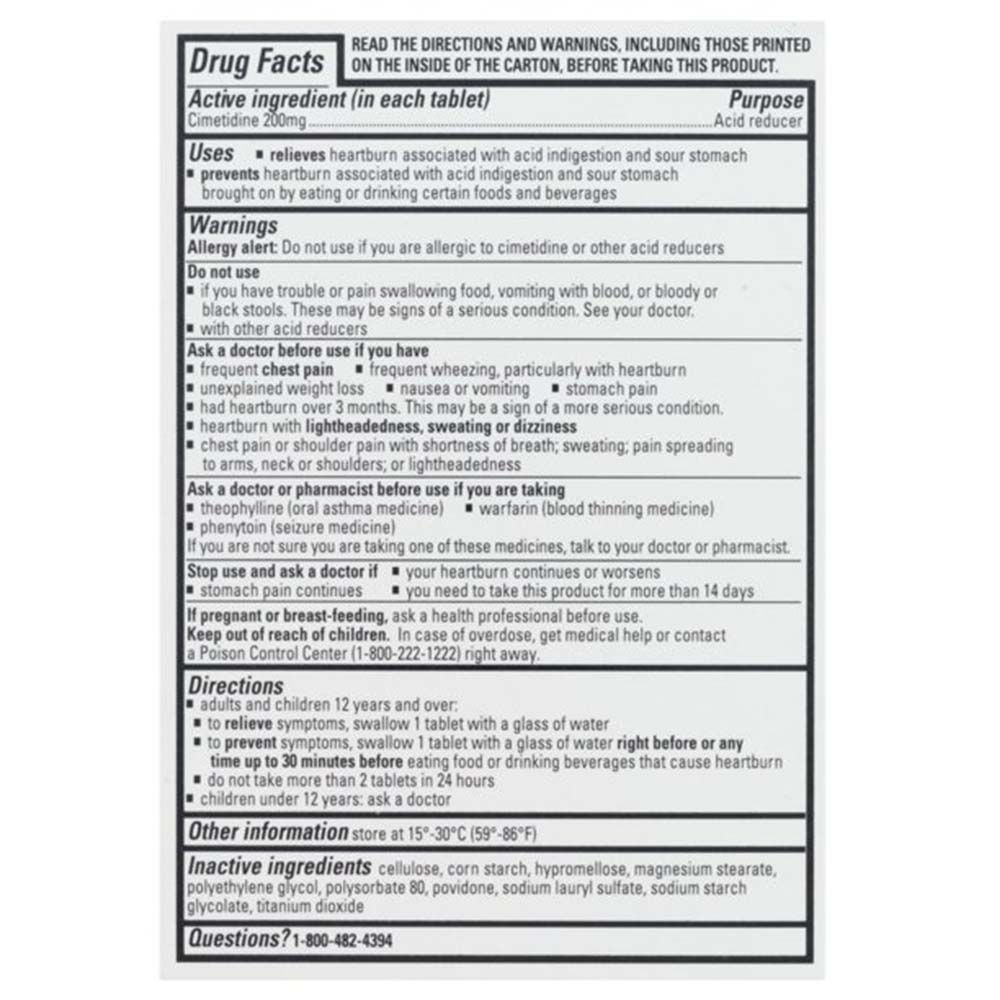 Tagamet HB 200 mg Cimetidine Acid Reducer & Heartburn Relief 30 Tablets Usage Instructions On Back Of Packaging