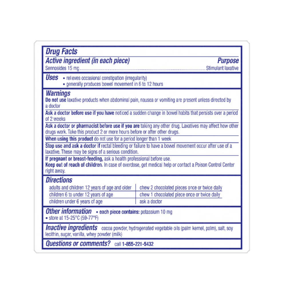 Drug facts label for a laxative product on a white background
