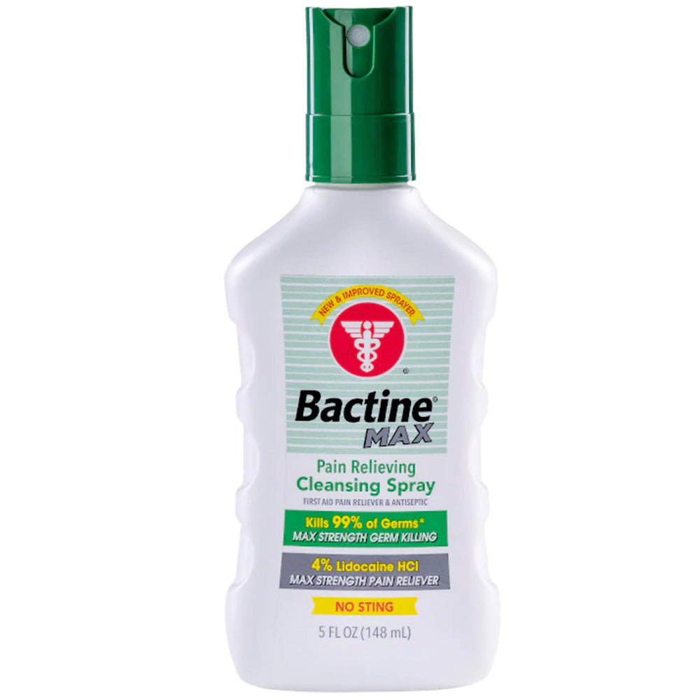 Bactine Max Pain Relieving Cleansing Spray 5 Oz In Front Of White Background