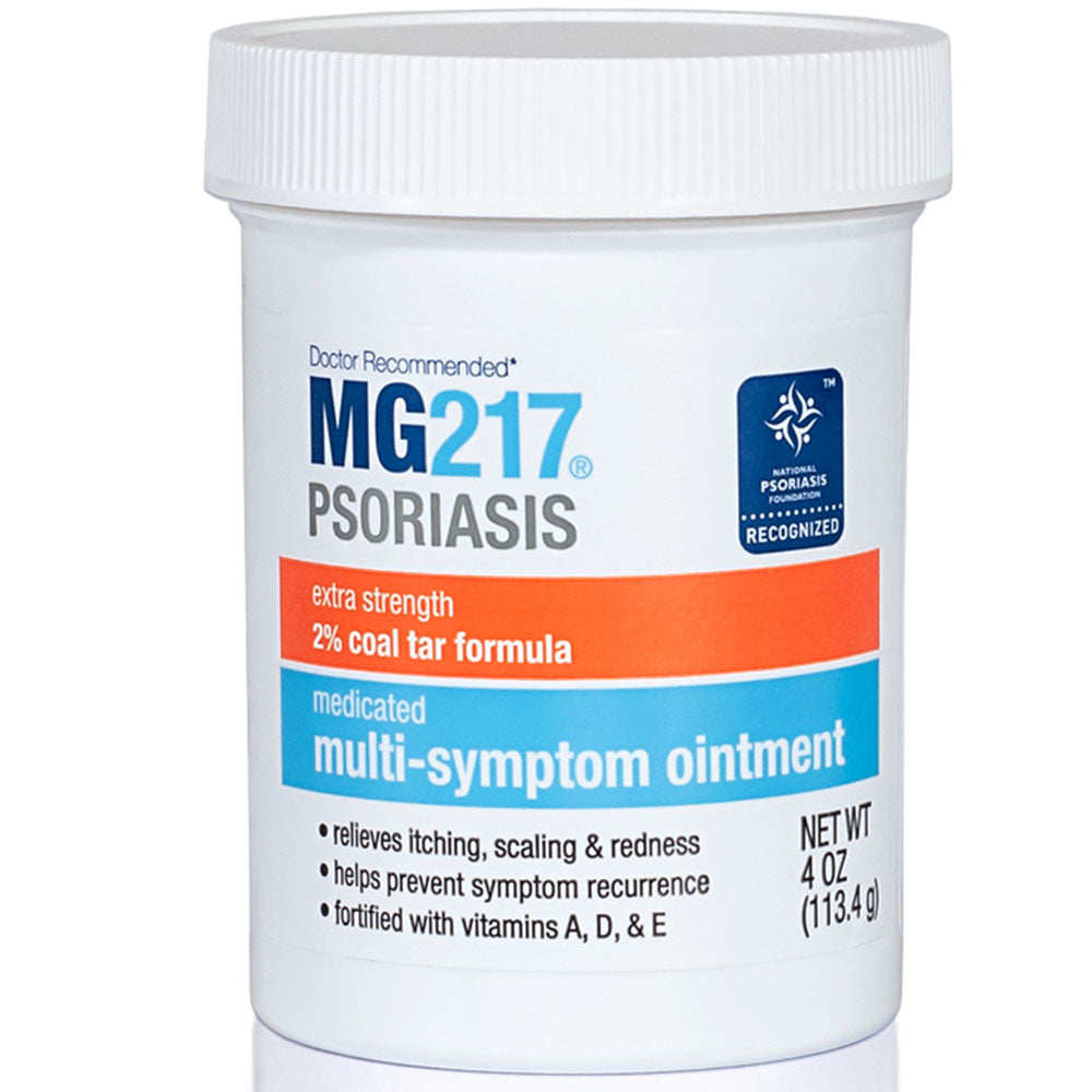 MG217 Psoriasis Multi-Symptom Ointment 4 Oz In Front Of White Background