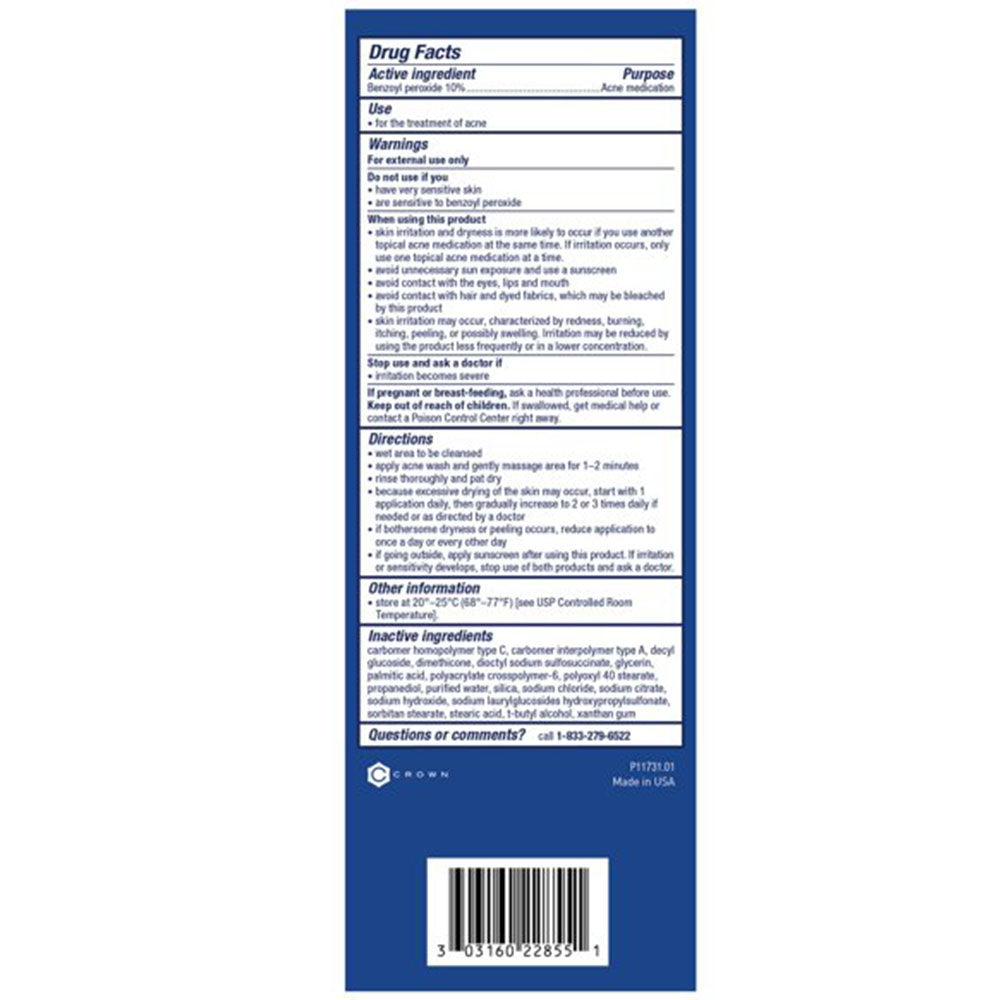 Panoxyl 10 Acne Foaming Wash Maximum Strength Benzoyl Peroxide 10% 5.5 Oz Usage Instructions On back Of Packaging