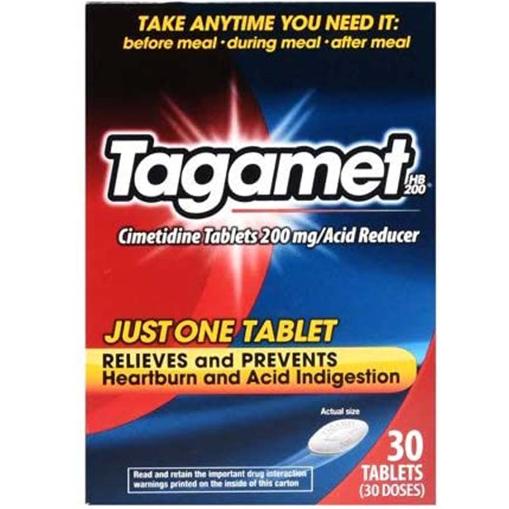 Tagamet HB 200 mg Cimetidine Acid Reducer & Heartburn Relief 30 Tablets In Front Of White Background