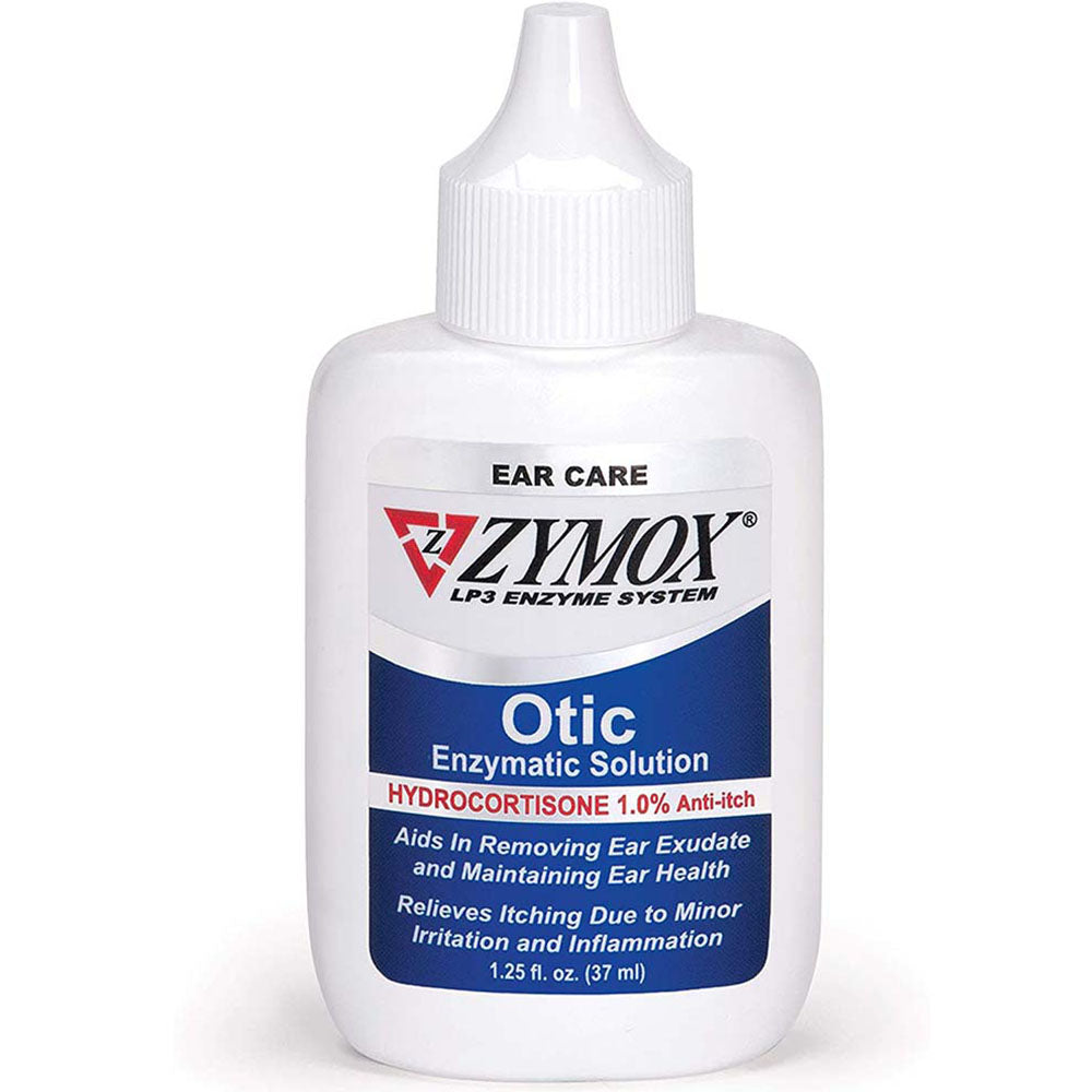 Zymox Ear Care Otic Enzymatic Solution Hydrocortisone 1% Ear Drops 1.25 Fl Oz In Front Of White Background