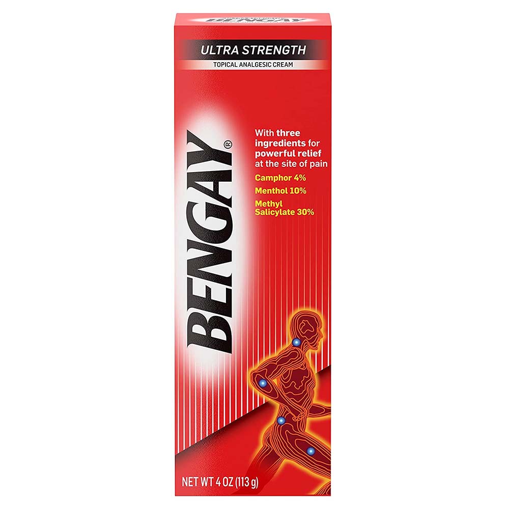 Bengay Ultra Strength Topical Pain Relief Cream 4 Oz In Front Of White Background