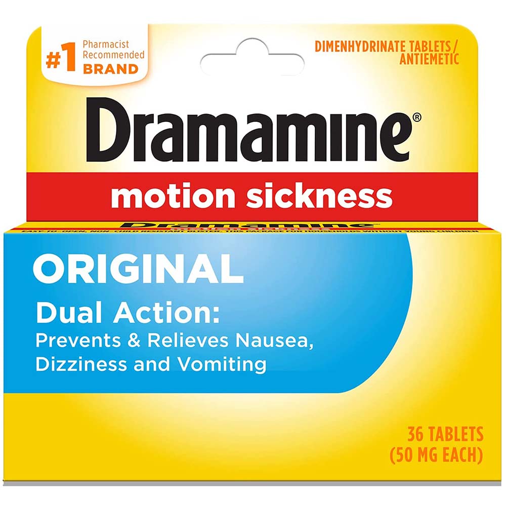 Dramamine Original Motion Sickness Tablets 36 In Front Of White Background