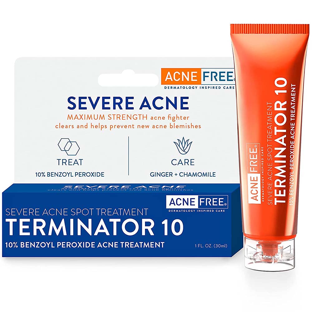 AcneFree Terminator 10 Severe Spot Treatment Cream 1 Oz In Front Of White Background